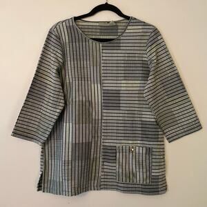 Chico's Navy White Striped Elbow Length Sleeve Top Women's size 1 / Medium / 8